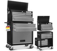 MASKO® Chariot d'atelier incl. valise - 9 compartiments Verrouillable | Métal massif | Chariot à outils mobile sans outils | Professionnel | Chariot à roulettes pour rangement d'outils avec serrure |
