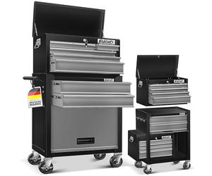 MASKO® Chariot d'atelier incl. valise - 9 compartiments Verrouillable | Métal massif | Chariot à outils mobile sans outils | Professionnel | Chariot à roulettes pour rangement d'outils avec serrure |