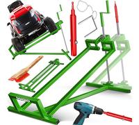 MASKO Cric de tracteur à gazon XXL 450 kg - Pont élévateur de tondeuse autoportée - Aide au nettoyage universel - Inclinaison réglable à +45° - Avec adaptateur, manivelle, gants et brosse - Vert