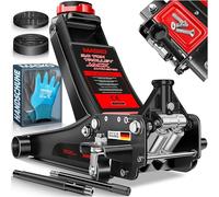 MASKO® Cric hydraulique Hauteur de Levage Plate + 2X Coussinets en Caoutchouc + Gants Cric de manœuvre Automobile hydraulique à Rouleaux 360° Cric sous châssis 3 tonnes - Noir