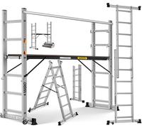 Masko® Échafaudage Aluminium Échelle et Plate-Forme de Travail | Peut Supporter jusqu'à 150 KG | Contrôlé GS (en 131)