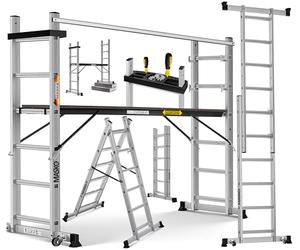 Masko® Échafaudage Aluminium Échelle et Plate-Forme de Travail | Peut Supporter jusqu'à 150 KG | Contrôlé GS (en 131)