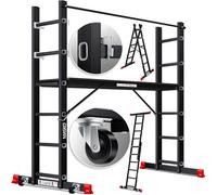 MASKO® Échafaudage de chantier en Aluminium avec plate-forme hauteur de travail 2,75m Max. Charge 150kg Echelle d'échafaudage Noir