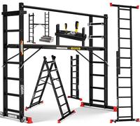 Masko Échafaudage en aluminium - Échelle simple - Échelle fixe - Échafaudage - Échelle d'escalier - Plateforme de travail - Charge maximale : 150 kg - Revêtement antidérapant - Certifié GS (EN 131)