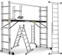 Masko Échafaudage en aluminium - Échelle simple - Échelle fixe - Échafaudage - Échelle d'escalier - Plateforme de travail - Charge maximale : 150 kg - Revêtement antidérapant - Certifié GS (EN 131)