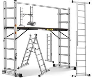 Masko Échafaudage en aluminium - Échelle simple - Échelle fixe - Échafaudage - Échelle d'escalier - Plateforme de travail - Charge maximale : 150 kg - Revêtement antidérapant - Certifié GS (EN 131)