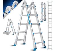 MASKO® Échelle Aluminium Multi-usages 5,10m 4x5 Nombre de barreaux Échelle télescopique Multifonction Pliante Chevalet Coulissante Double Debout et Escalier