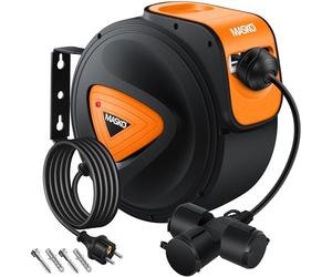 MASKO® Enrouleur de câble automatique, 15 m, 3 positions rotatives 180°, 1,5 m alimentation, mural, atelier