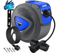 MASKO® Enrouleur de câble automatique, 20 m, avec connecteur à 3 positions, rotatif à 180 °, câble d'alimentation de 1,5 m, support mural, atelier, enrouleur de câble, enrouleur de câble, enrouleur de