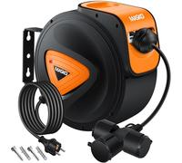 MASKO® Enrouleur de câble automatique, câble d'extension de 1,5 m avec connexion à 3 voies, rotation de 180°, support mural, enrouleur de courant automatique avec gants - 20 m