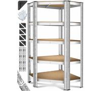 MASKO Étagère d'angle pour charges lourdes, 180 x 75 x 40 cm, jusqu'à 875 kg, 5 étagères réglables, panneaux MDF en métal, étagère enfichable, étagère d'atelier, cave, garage, avec gants argentés