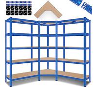 MASKO® Jeu de 3 étagères en métal Étagère de Stockage 1x Étagère d'angle & 2X Étagères de Stockage 15 étagères | Plaques MDF Étagère 2625 kg Étagère d'atelier Étagère - Bleu