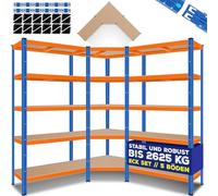 MASKO® Jeu de 3 étagères en métal Étagère de Stockage 1x Étagère d'angle & 2X Étagères de Stockage 15 étagères | Plaques MDF Étagère 2625 kg Étagère d'atelier Étagère - Orange