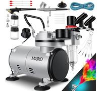 MASKO® Kit aérographe avec compresseur 4 bar avec pistolets aérographe, pistolet à peinture, kit complet pour tatouage, peinture d'art, aiguilles et buses dans les accessoires, kit double