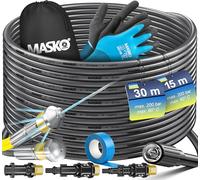 MASKO® Kit de tuyau de nettoyage de canalisations de qualité supérieure - 200 bar - Avec sac - 3 adaptateurs - 2 buses + rotatif - Compatible avec nettoyeur haute pression Kärcher k2-k7 Lavor - Kit de