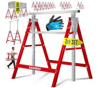 MASKO® Lot de 2 tréteaux de travail télescopiques - Charge maximale : 200 kg - Hauteur de travail min/max : 800-1300 mm - Avec gants - Rouge