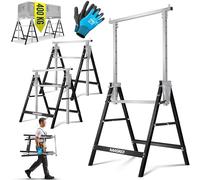 MASKO® Lot de 2 tréteaux de travail télescopiques - Charge maximale : 200 kg - Hauteur de travail min/max : 800-1300 mm - Avec gants - Noir