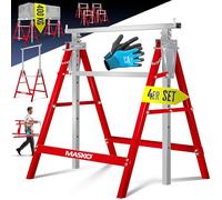 MASKO® Lot de 4 tréteaux de travail télescopiques - Charge maximale : 200 kg - Hauteur de travail min/max : 800-1300 mm - Avec gants - Rouge