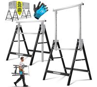 MASKO® Lot de 4 tréteaux de travail télescopiques - Charge maximale : 200 kg - Hauteur de travail min/max : 800-1300 mm - Avec gants - Noir