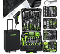 MASKO Mallette à outils remplie de 1400 pièces | Kit d'outils dans une mallette en aluminium | Boîte à outils avec roulettes | Boîte à outils pour la maison, les loisirs, la voiture | Fonction trolley