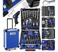 MASKO Mallette à outils remplie de 1400 pièces | Kit d'outils dans une mallette en aluminium | Boîte à outils avec roulettes | Boîte à outils pour la maison, les loisirs, la voiture | Fonction trolley