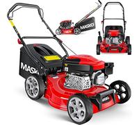 Masko MASKO Tondeuse à gazon à essence 3 en 1,Largeur de coupe 42 cm,7 niveaux de hauteur de coupe,Moteur OHV 4 temps 3,4 CV,Panier collecteur de 50 litres