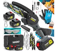 MASKO® Mini tronçonneuse 800 W, 6 pouces, batterie 8000 mAh, tronçonneuse électrique, avec système d'huile automatique, tronçonneuse manuelle pour les coupes de branches et le travail du bois, avec