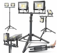 MASKO Projecteur de chantier LED 8000 lumens double 2 x 50 W avec trépied et télécommande Lampe de travail 72 LED Projecteur de travail rotatif à 180° Câble de 5 m Lampe de chantier Hauteur réglable