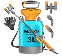 MASKO Pulvérisateur à pression, résistant aux acides, capacité de 3 litres, avec buses réglables et tuyau de 1,3 m, pulvérisateur pour protection des plantes, jardin et voiture, vaporisateur à pompe