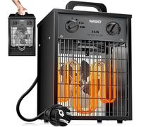 MASKO Radiateur électrique, radiateur d'air, radiateur de chantier 3 kW avec thermostat intégré, appareil de chauffage électrique 3000 W, 3 niveaux de chauffage, ventilateur de chauffage pour