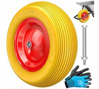 MASKO® Roue de brouette PU en Caoutchouc Plein 200 kg increvable 4,80/4,00-8 Ø 390 mm INCL. essieu Roue de Remplacement Roue en Caoutchouc Jante en Acier Pneu increvable pour brouette