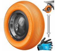 MASKO® Roue de brouette PU en caoutchouc plein 200 kg increvable 4,80/4,00-8 Ø 390 mm incl. essieu Roue de remplacement Roue en caoutchouc jante en acier Pneu increvable pour brouette