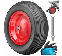 MASKO® Roue de brouette PU en Caoutchouc Plein 200 kg increvable 4,80/4,00-8 Ø 390 mm INCL. essieu Roue de Remplacement Roue en Caoutchouc Jante en Acier Pneu increvable pour brouette