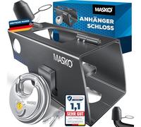 MASKO Serrure de remorque avec système à charnière - Accroché et décroché, protection antivol, avec serrure à disque, clé et capuchon de protection, Anthracite