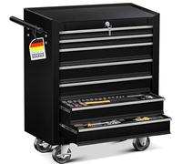 MASKO® Servante d'atelier - 7 tiroirs - Noir - Verrouillable - En métal massif - Chariot à outils mobile sans outils - Chariot d'atelier professionnel non équipé - Chariot de rangement des outils avec
