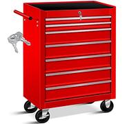 MASKO® Servante d'atelier - 7 tiroirs - Rouge - Verrouillable - En métal massif - Chariot à outils mobile sans outils - Chariot d'atelier professionnel - Chariot de rangement des outils avec serrure