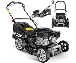 MASKO® Tondeuse à gazon à essence 3 en 1 - Largeur de coupe de 42 cm - Réglage de la hauteur de coupe 7 positions - Moteur OHV 4 temps 3,4 CV - Panier collecteur de 50 litres