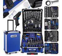 MASKO® Valise à Outils 969 Pièces | Mallette à Outils Set en Aluminium Coffret Boîte à Outils avec Roulettes pour Bricolage Bleu