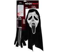 Maskworld Ghost Face Slayer Kit Scream - Masque - Changeur de voix - Couteaux - Gants - Accessoire de costume d'Halloween et fête d'horreur