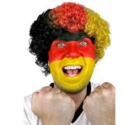 Maskworld Perruque Allemagne - Noir/rouge/doré - Accessoire de fan de football pour cet été - Boucles en cheveux synthétiques