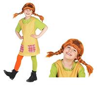 Maskworld Pippi - Costume complet de chaussettes longues pour enfant - 4 pièces avec perruque - Vert/jaune - Costume de film (122/128)