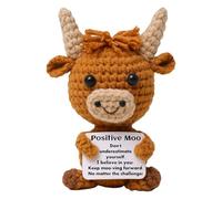 Maslasee Mini ours en forme de vache des Highlands fait à la main au crochet avec carte positive, cadeau écossais Maslasee pour femme, soutien émotionnel mignon, souvenir pour les amis et les