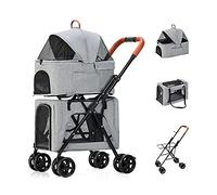 MASME Double Couche Poussette pour Chiens de Taille Moyenne et Chat, Pet Stroller pour Twin ou Multiple, Facile à Plier (Color : Grey A)