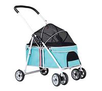 MASME No-Zip Poussette Chat et Chien, Poussette Chien Chariot Pliable Caisse de Transport Chat Lapin Poussettes Cage de Transport Chats Chien Voiture 20 Kg, Auvent Ajustable (Color : Blue)