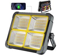 MASMEJOR Projecteur LED Rechargeable 100W 12000mAh avec Panneau Solaire - 4 Modes d'Éclairage, Aimant et Pied Réglable, Idéal pour Camping, Pêche, Chantier, Travaux et Urgences