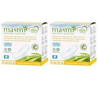 Masmi Lot de 2 serviettes hygiéniques de jour ultra fins avec ailettes emballées individuellement, coton bio certifié, hypoallergénique, biodégradable, sans viscose, rayonne, chlore et dioxine