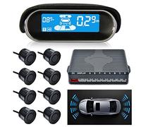 MASO N8P4L Capteur de stationnement de voiture double cœur avec système de radar de recul et écran LCD 4 voix commutable avec 8 capteurs noirs