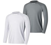 MASOCIO 2 Pièces T-Shirt Anti UV à Manche Longue Rash Guard Homme UPF 50+ Maillot de Bain Hauts Séchage Rapide