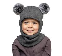 MASOCIO Bonnet Cagoule Bébé Hiver Chaud pour Enfants 1-8 Ans | Balaclava Bebe Garcon Fille en Cache-Oreilles Adorable Chapeau Double Pompon