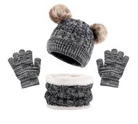 MASOCIO Ensemble Bonnet Echarpe Gant Enfant Fille Garcon Hiver Chaud Packs Bonnet Écharpe et Gants Snood Tour Cache Cou Garçon 3 4 5 Chapeau Pompon 2-6 Ans Noir
